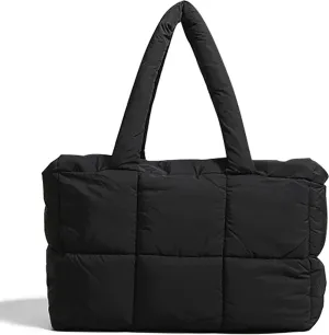 Puffer Bag for Women Large Quilted Grid Bag Puffy Handbag Lightweight Satchel Tote Bag for Work,Travel and Fitness