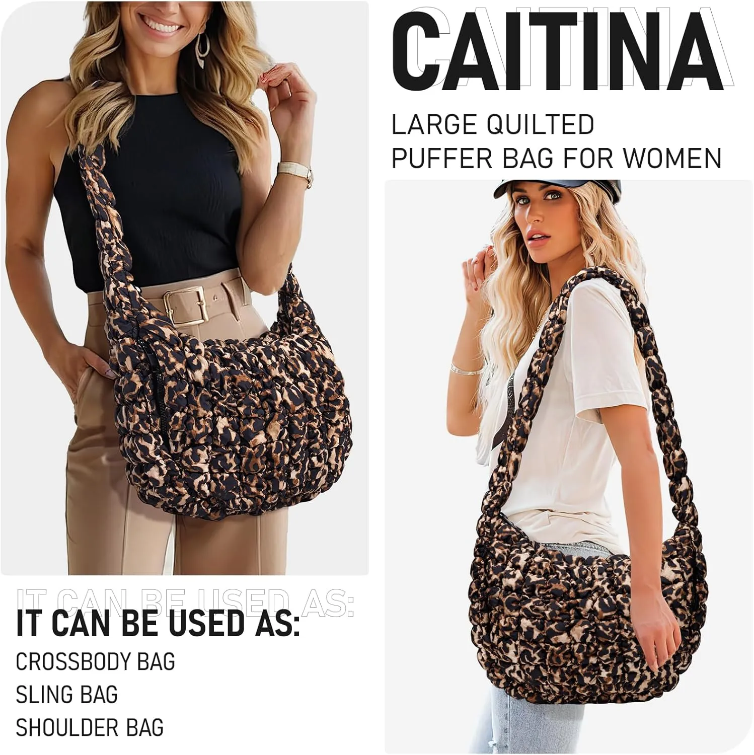 Puffer Bag for Women,Large Lightweight Quilted Tote Bag for Women Puffy Hobo Crossbody Handbags with Padding,Zip Pockets