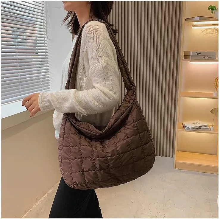 Puffer Bag Quilted Down Cotton Padding Shoulder Bag for Women Puffy Tote Bag Lightweight Crossbody Handbag