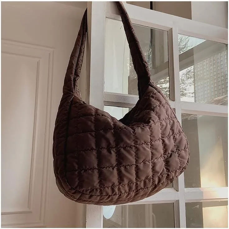 Puffer Bag Quilted Down Cotton Padding Shoulder Bag for Women Puffy Tote Bag Lightweight Crossbody Handbag