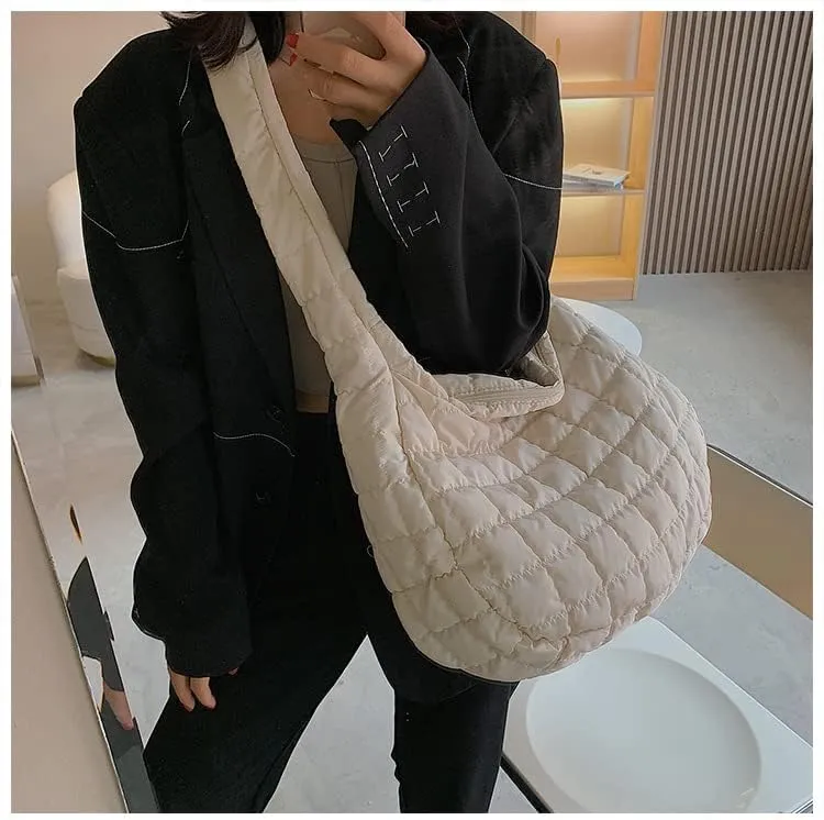 Puffer Bag Quilted Down Cotton Padding Shoulder Bag for Women Puffy Tote Bag Lightweight Crossbody Handbag
