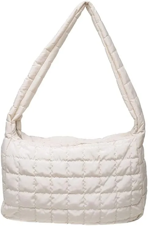 Puffer Bag Quilted Down Cotton Padding Shoulder Bag for Women Puffy Tote Bag Lightweight Crossbody Handbag