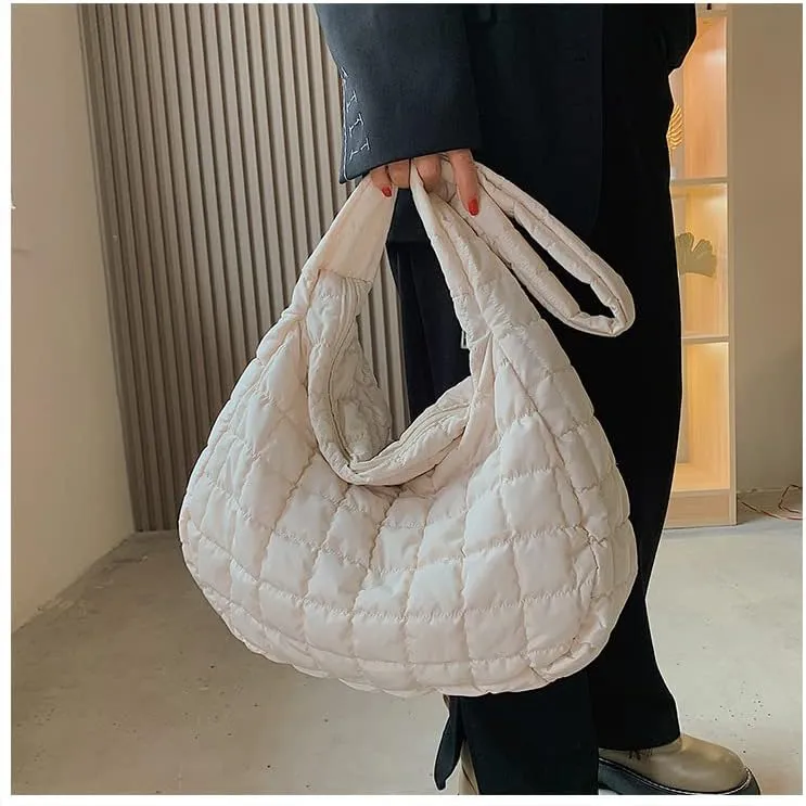 Puffer Bag Quilted Down Cotton Padding Shoulder Bag for Women Puffy Tote Bag Lightweight Crossbody Handbag