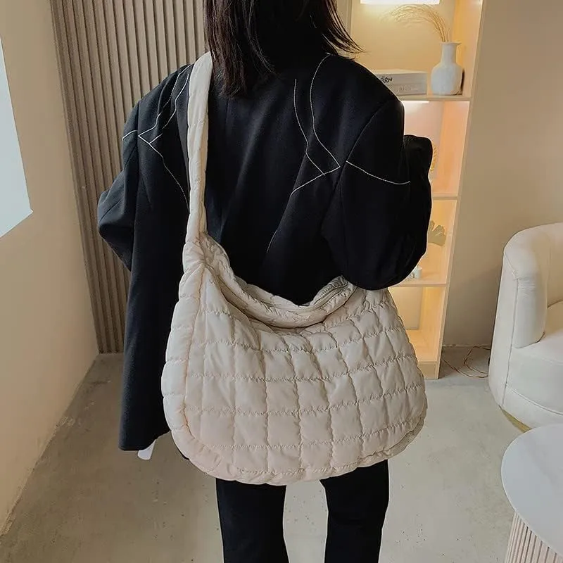Puffer Bag Quilted Down Cotton Padding Shoulder Bag for Women Puffy Tote Bag Lightweight Crossbody Handbag