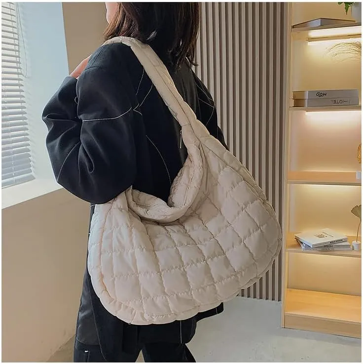 Puffer Bag Quilted Down Cotton Padding Shoulder Bag for Women Puffy Tote Bag Lightweight Crossbody Handbag