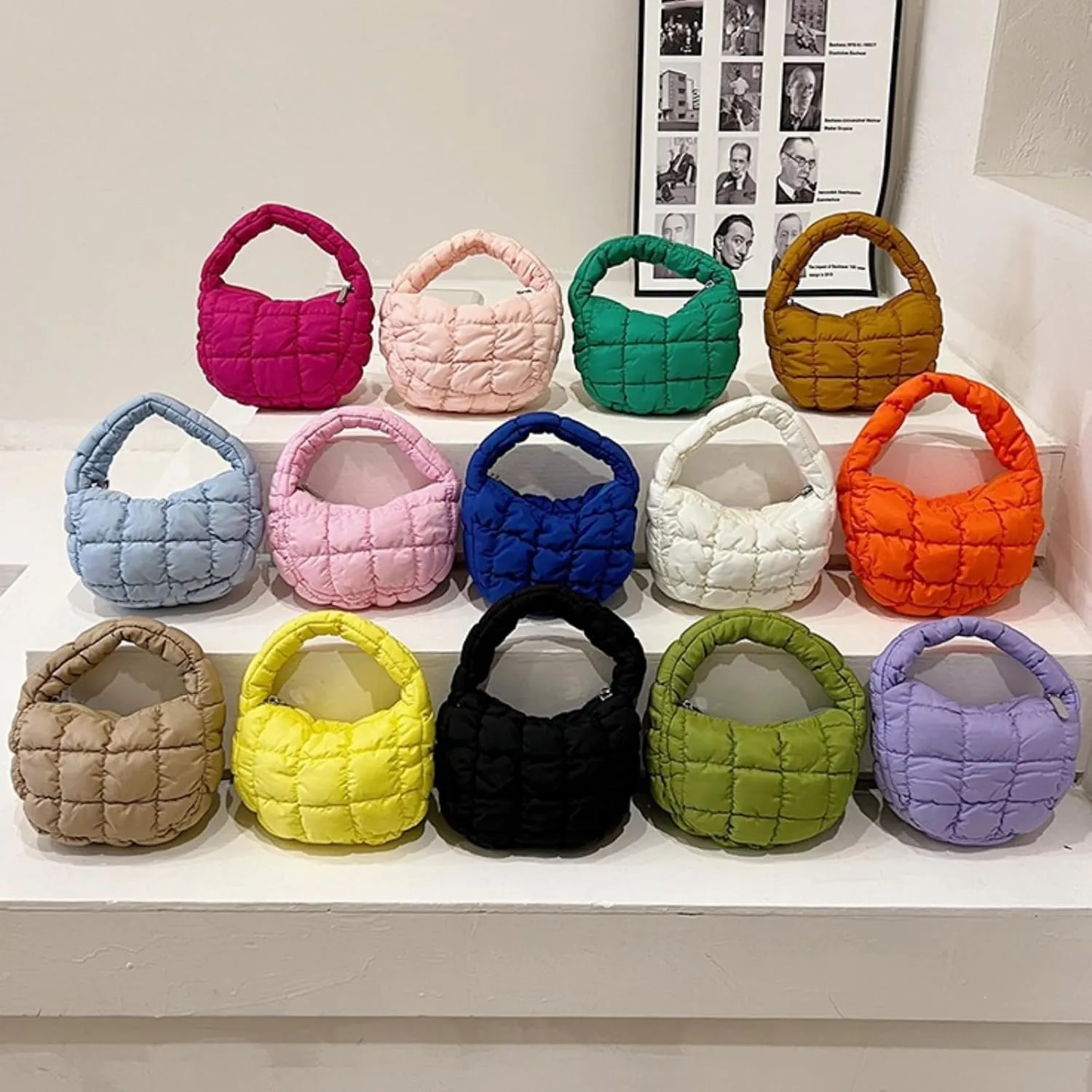 Puffer Bag Women Mini Quilted Cute Bubble Handbag Crescent Wrist Satchel Y2k Purse