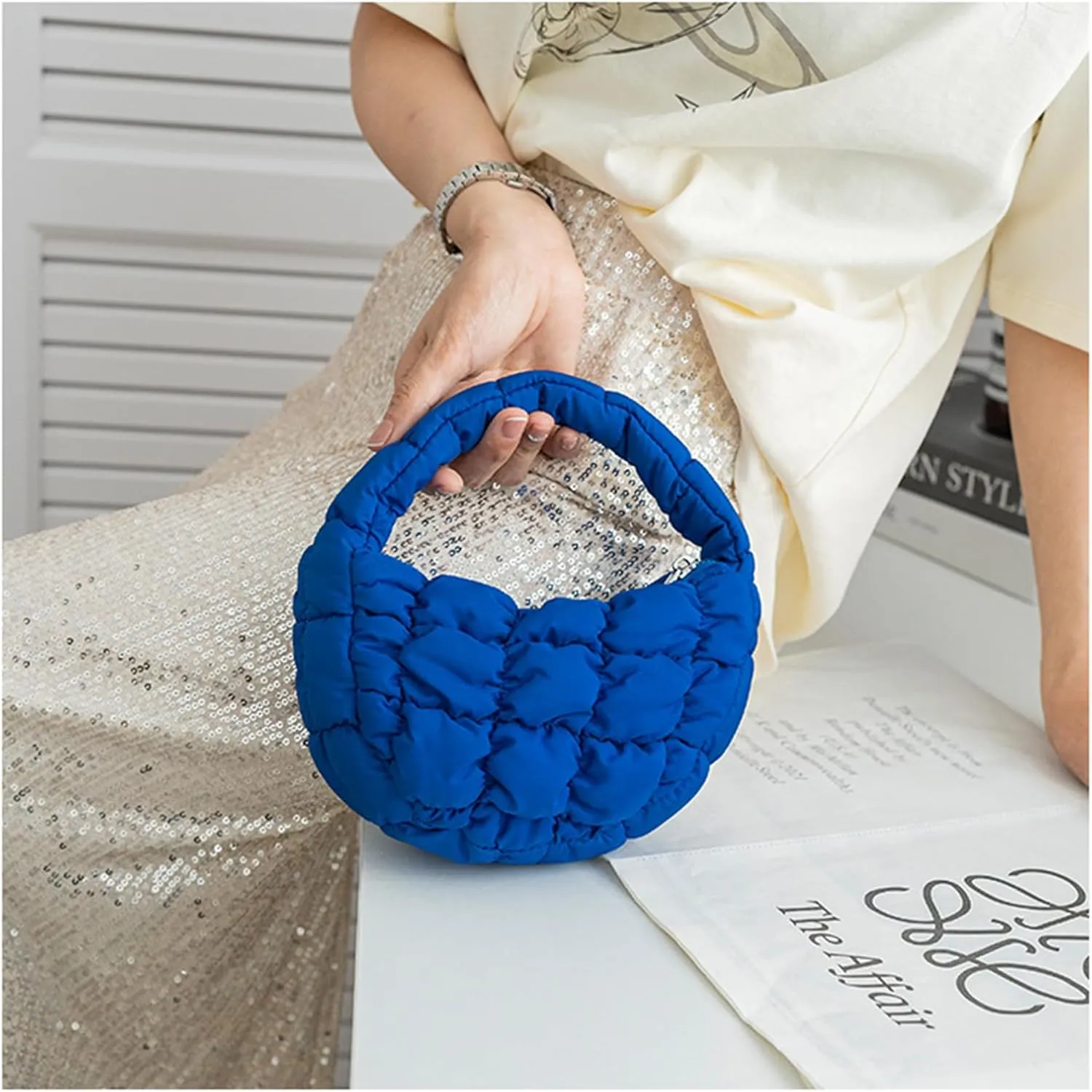 Puffer Bag Women Mini Quilted Cute Bubble Handbag Crescent Wrist Satchel Y2k Purse