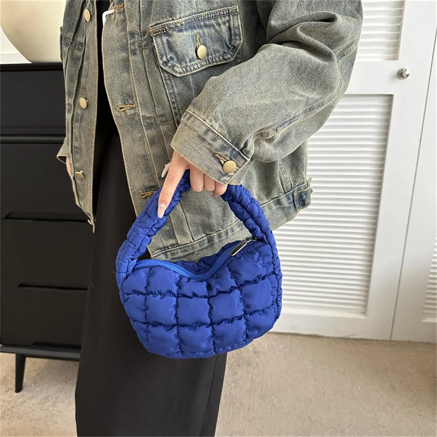 Puffer Bag Women Mini Quilted Cute Bubble Handbag Crescent Wrist Satchel Y2k Purse