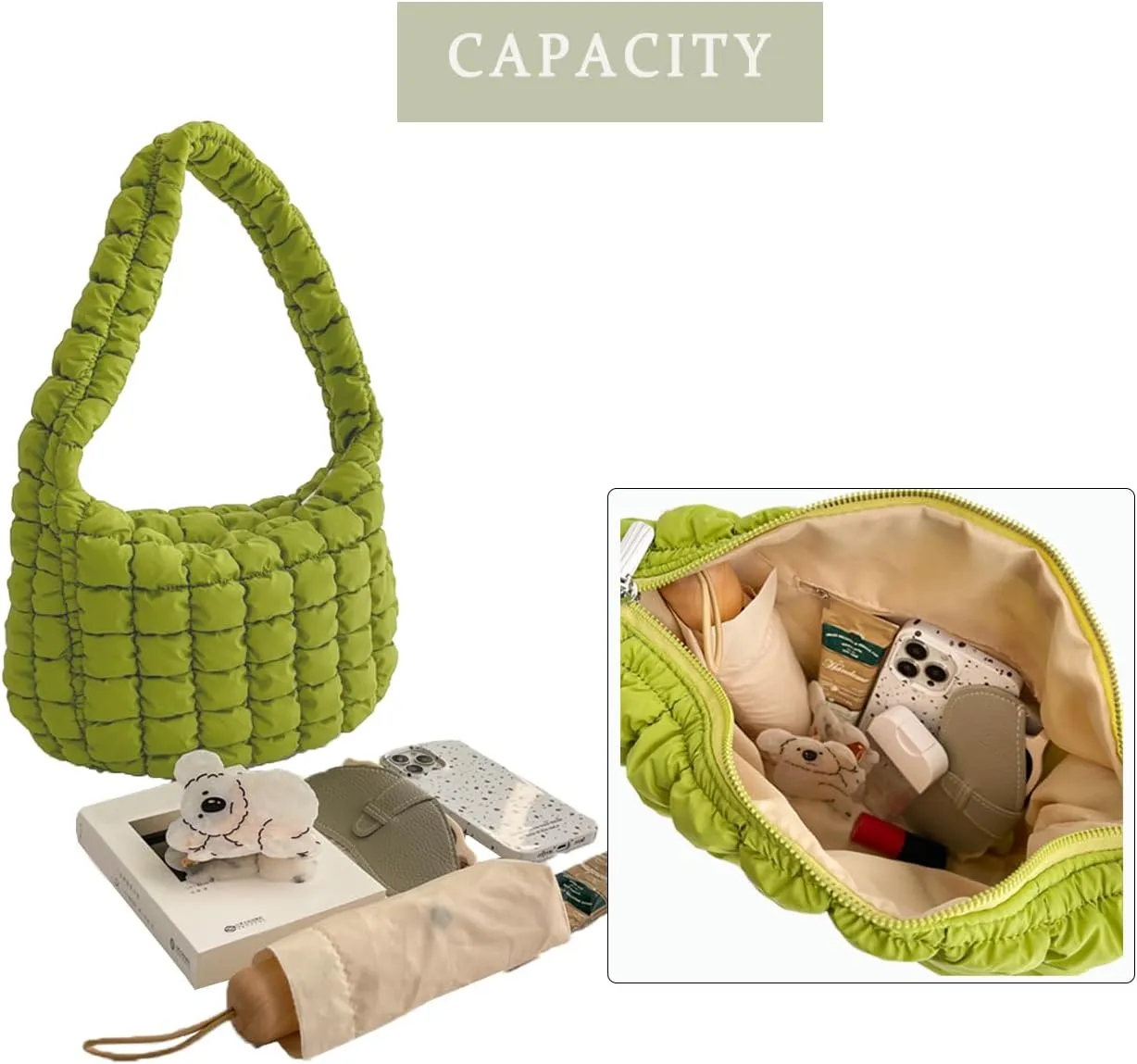 Puffer Carryall Tote Bag for Women Quilted Shoulder Bag for Travel Lightweight Cotton Padded Hobo Handbag