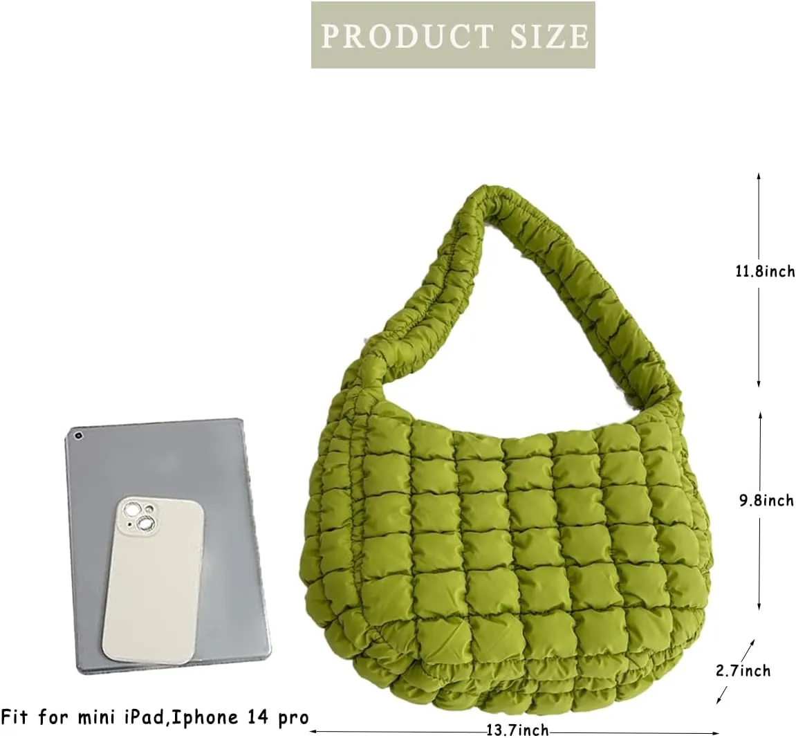 Puffer Carryall Tote Bag for Women Quilted Shoulder Bag for Travel Lightweight Cotton Padded Hobo Handbag