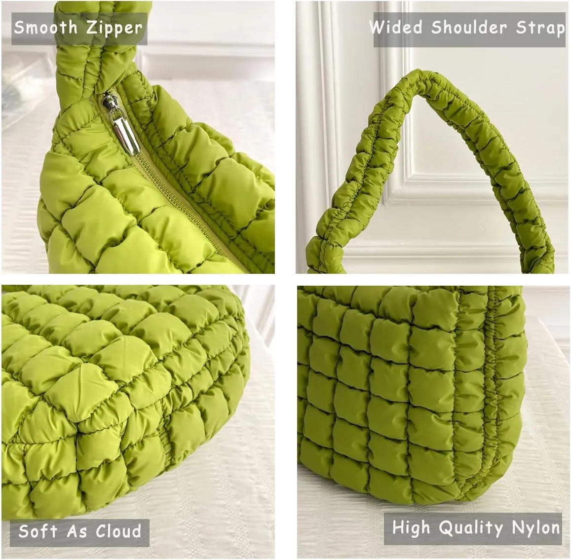 Puffer Carryall Tote Bag for Women Quilted Shoulder Bag for Travel Lightweight Cotton Padded Hobo Handbag