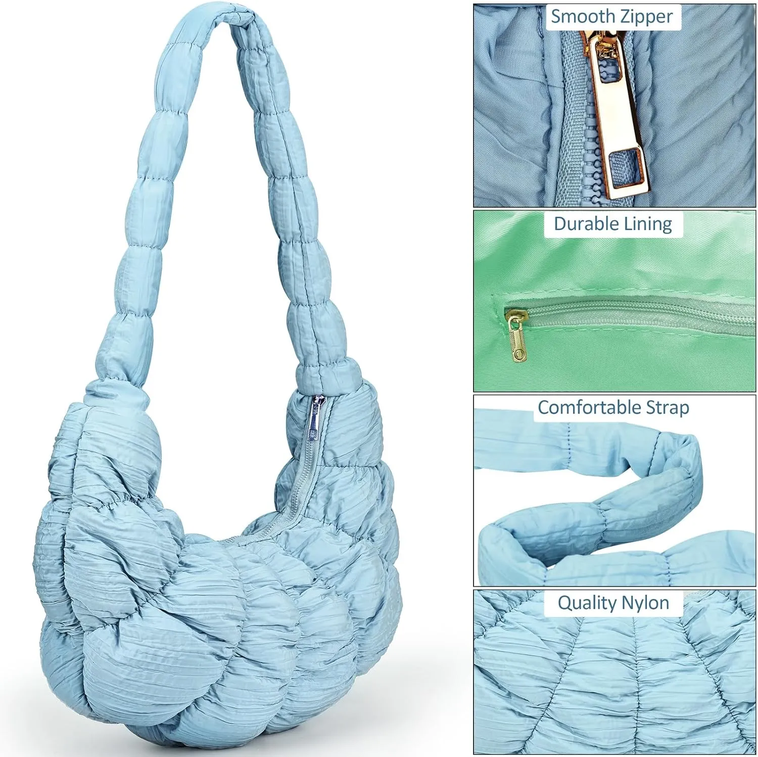 Puffer Crossbody Bags for Women Luna Hobo Bags Quilted Carryall Shoulder Bag