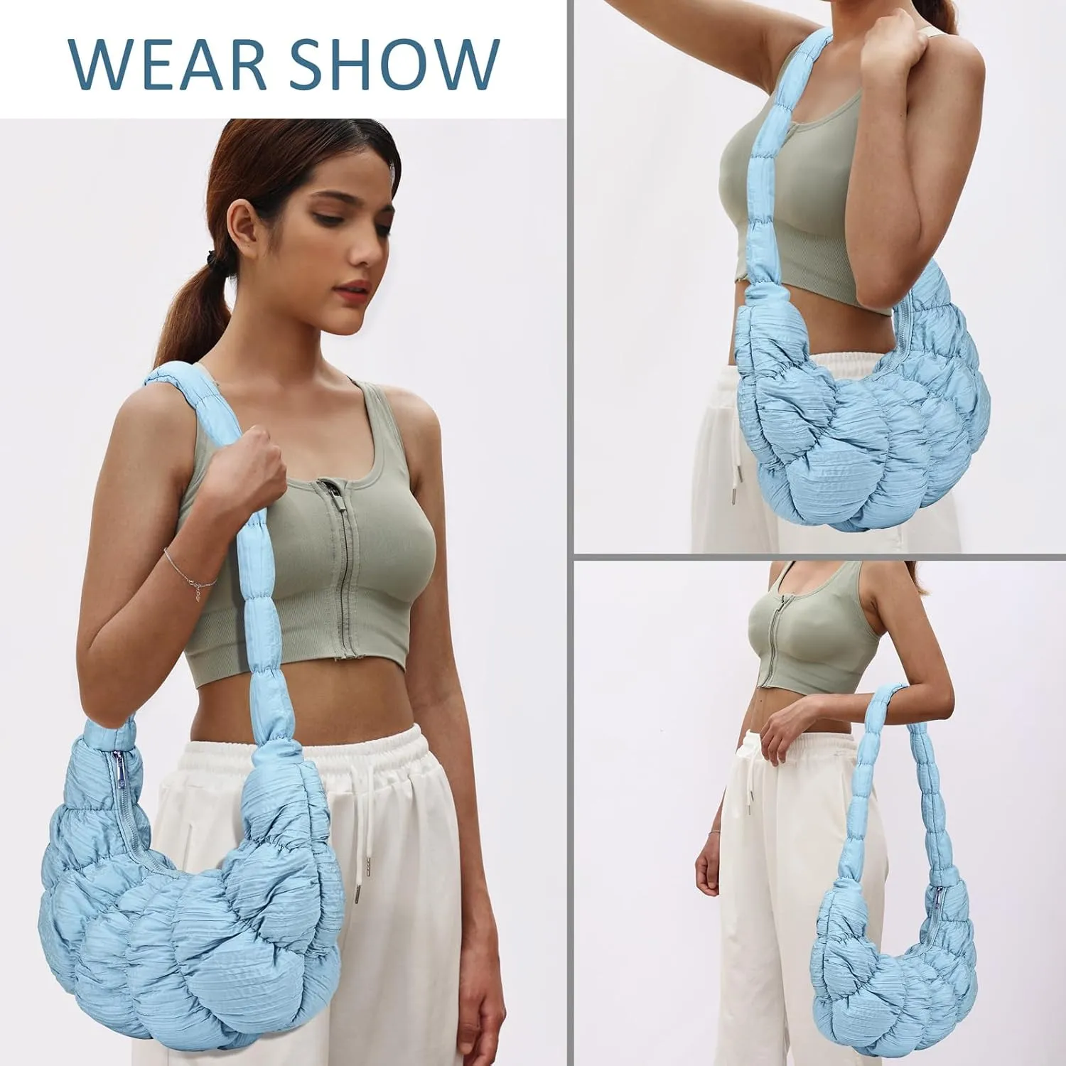Puffer Crossbody Bags for Women Luna Hobo Bags Quilted Carryall Shoulder Bag