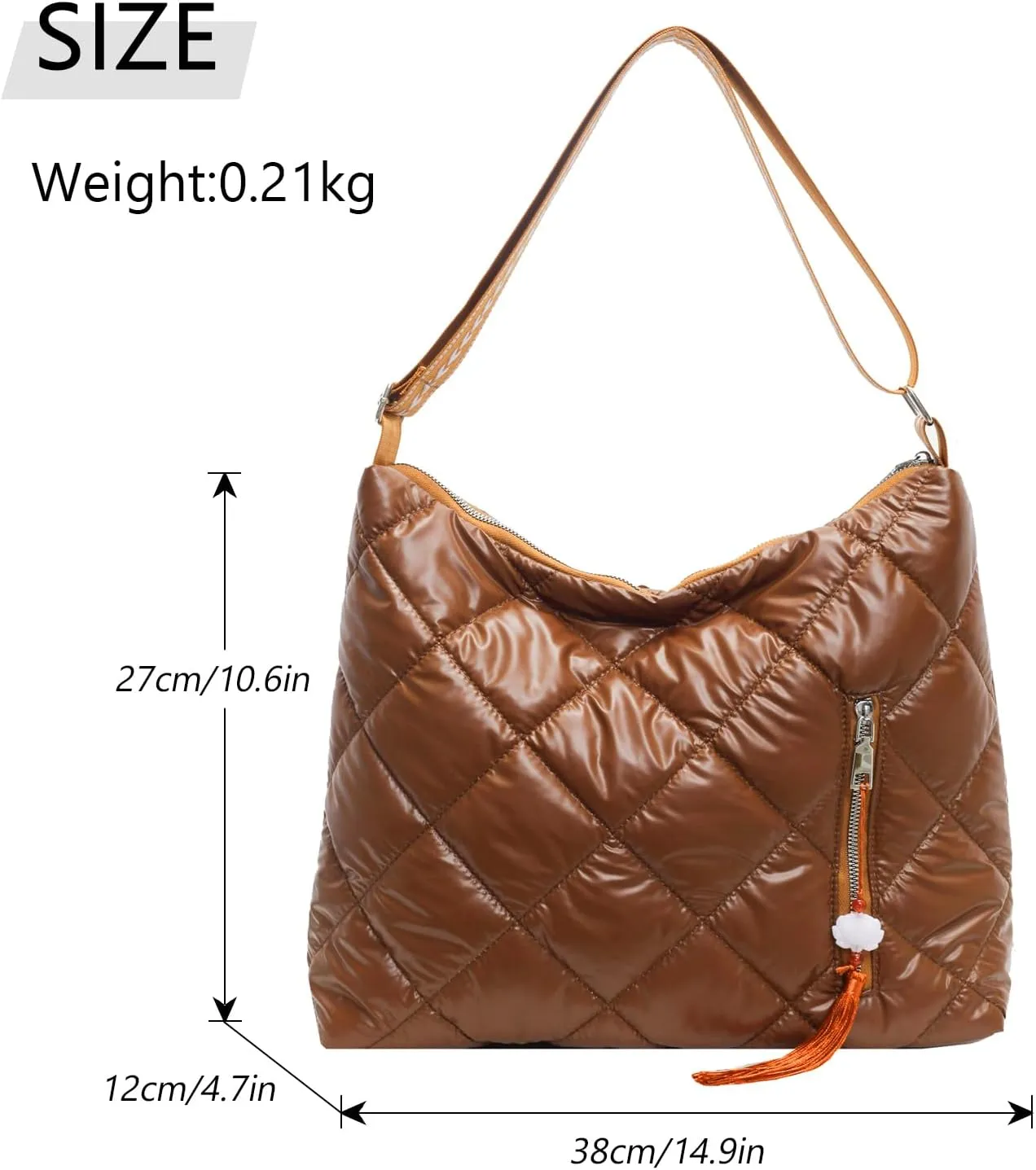 Puffer Crossbody Purse for Women - Quilted Down Cotton Padded Shoulder Bag Large Puffy Tote Bag with Adjustable Strap