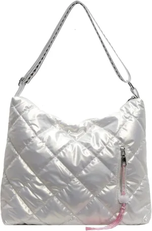 Puffer Crossbody Purse for Women - Quilted Down Cotton Padded Shoulder Bag Large Puffy Tote Bag with Adjustable Strap