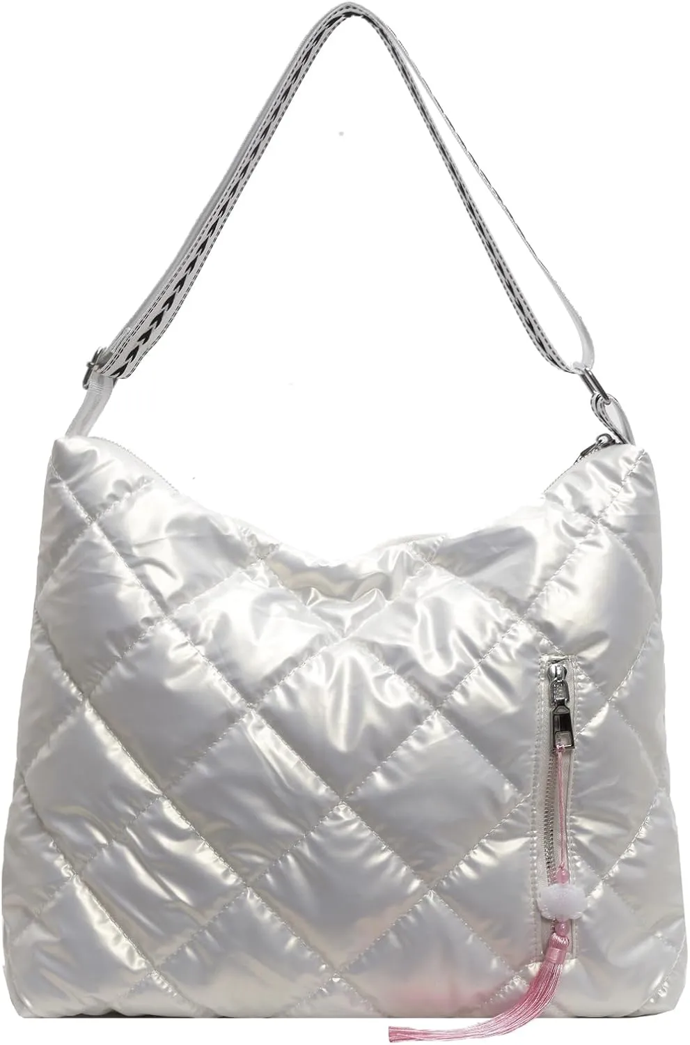 Puffer Crossbody Purse for Women - Quilted Down Cotton Padded Shoulder Bag Large Puffy Tote Bag with Adjustable Strap