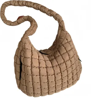 Puffer Lightweight Tote Bag for Women, Quilted Hobo Handbag, Soft Puffy Crossbody Bag with Zipper