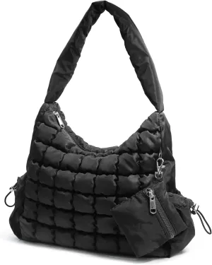 Puffer Quilted Shoulder Bag for Women Hobo Handbag Lightweight Purse