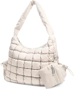 Puffer Quilted Shoulder Bag for Women Hobo Handbag Lightweight Purse