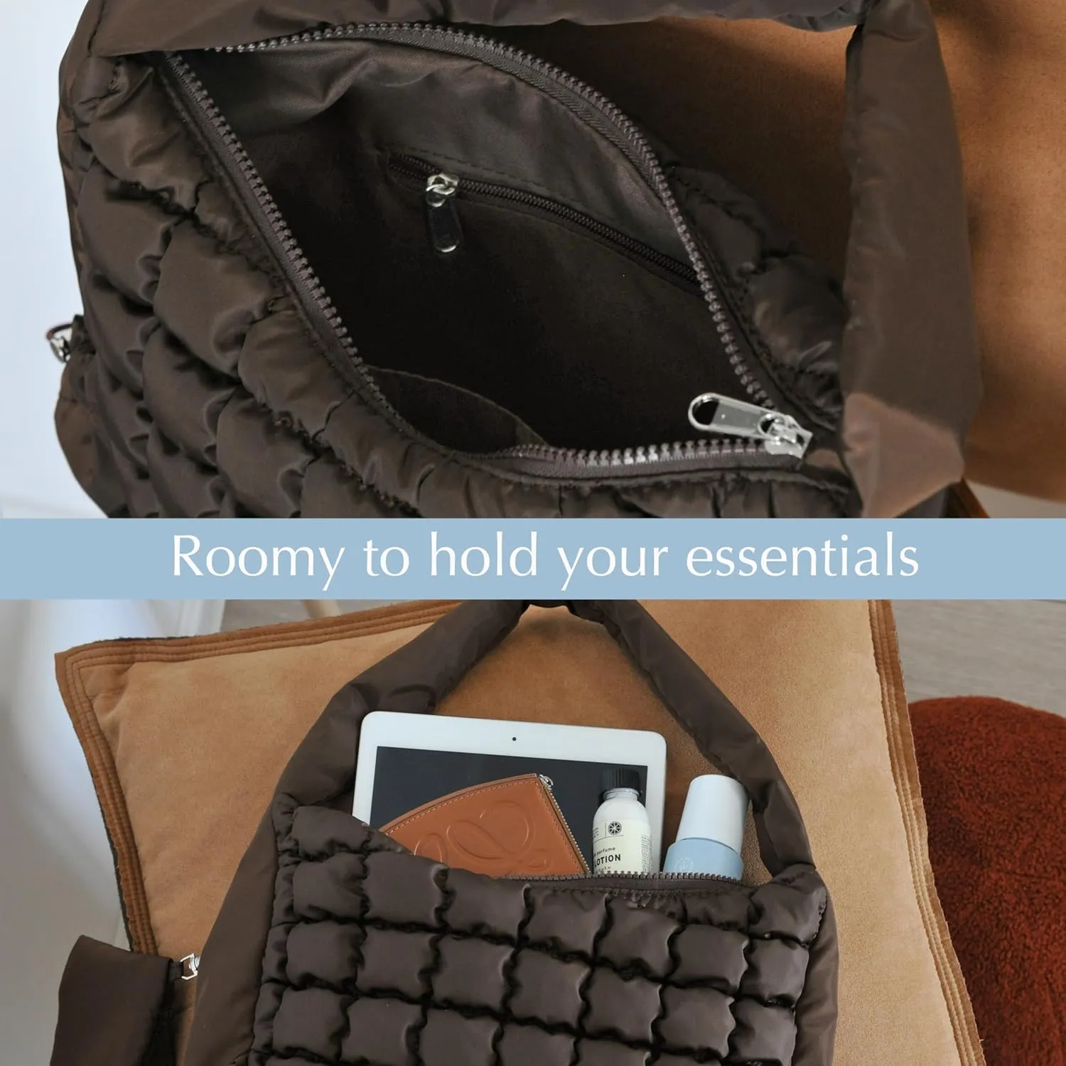Puffer Quilted Shoulder Bag for Women Hobo Handbag Lightweight Purse