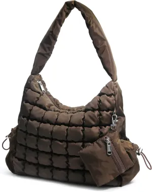 Puffer Quilted Shoulder Bag for Women Hobo Handbag Lightweight Purse