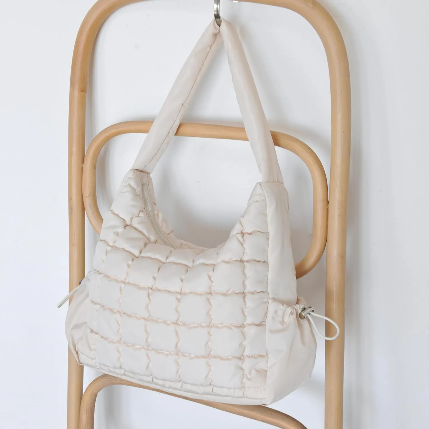 Puffer Quilted Shoulder Bag for Women Hobo Handbag Lightweight Purse