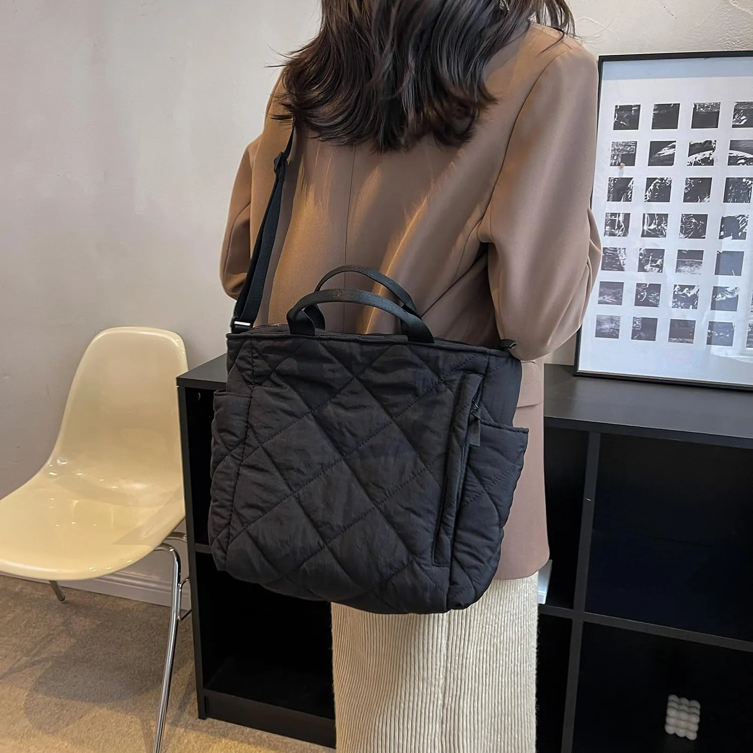 Puffer Quilted Tote Bag for Women Puffy Padded Crossbody Purse Soft Lightweight Shoulder Bag with Zipper