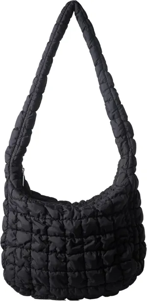 Puffer Quilted Tote Bag for Women Puffy Padded Crossbody Purse Soft Lightweight Shoulder Bag with Zipper