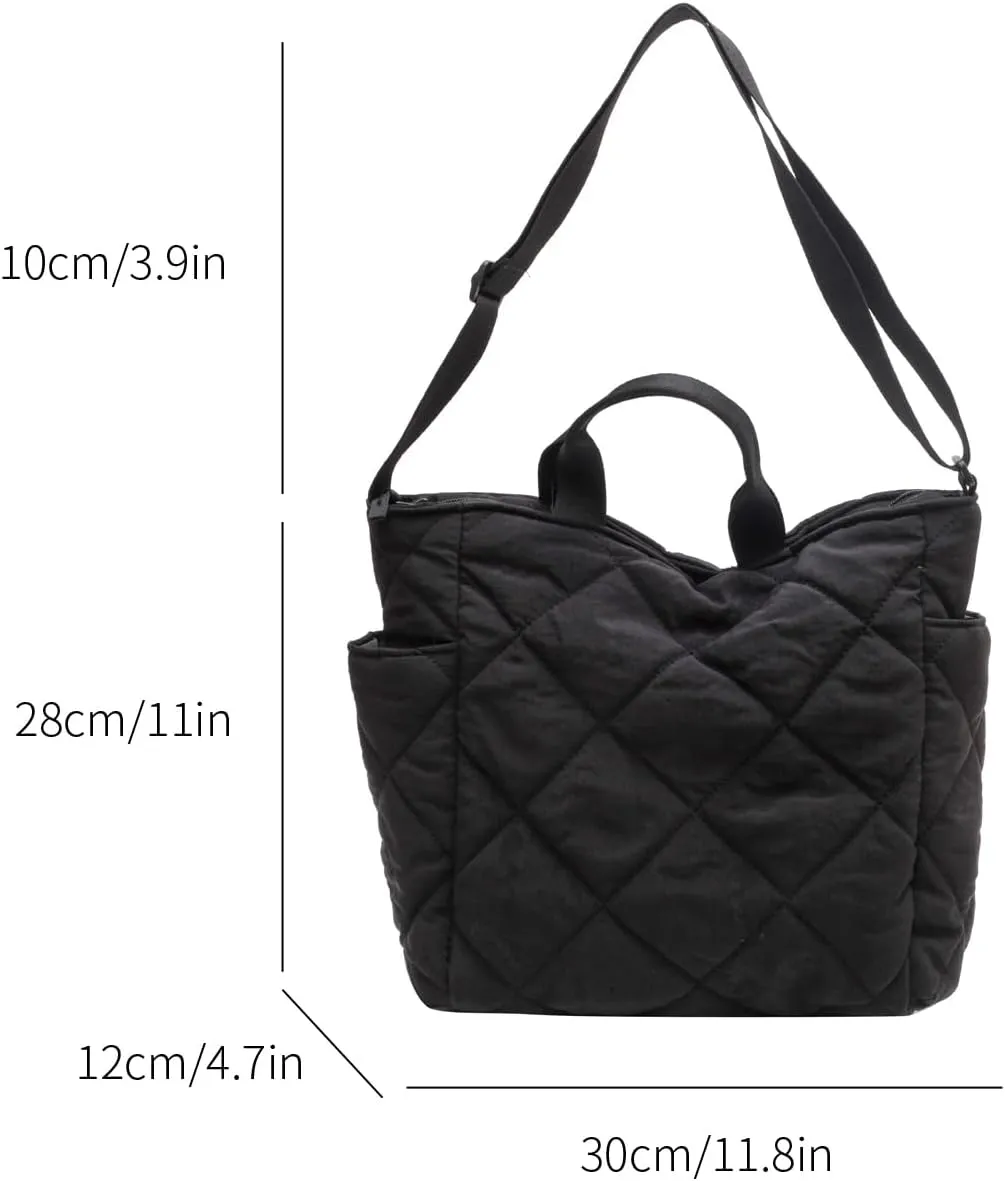 Puffer Quilted Tote Bag for Women Puffy Padded Crossbody Purse Soft Lightweight Shoulder Bag with Zipper