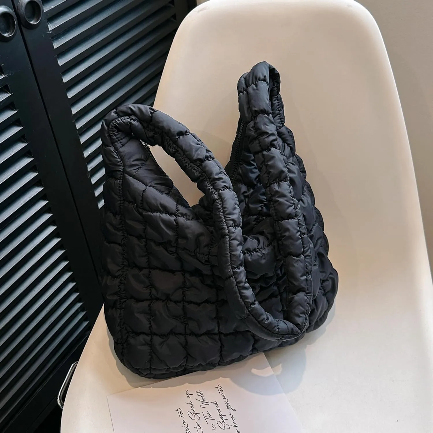 Puffer Quilted Tote Bag for Women Puffy Padded Crossbody Purse Soft Lightweight Shoulder Bag with Zipper