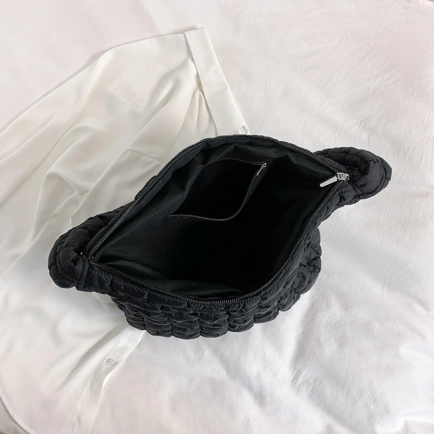 Puffer Quilted Tote Bag for Women Puffy Padded Crossbody Purse Soft Lightweight Shoulder Bag with Zipper