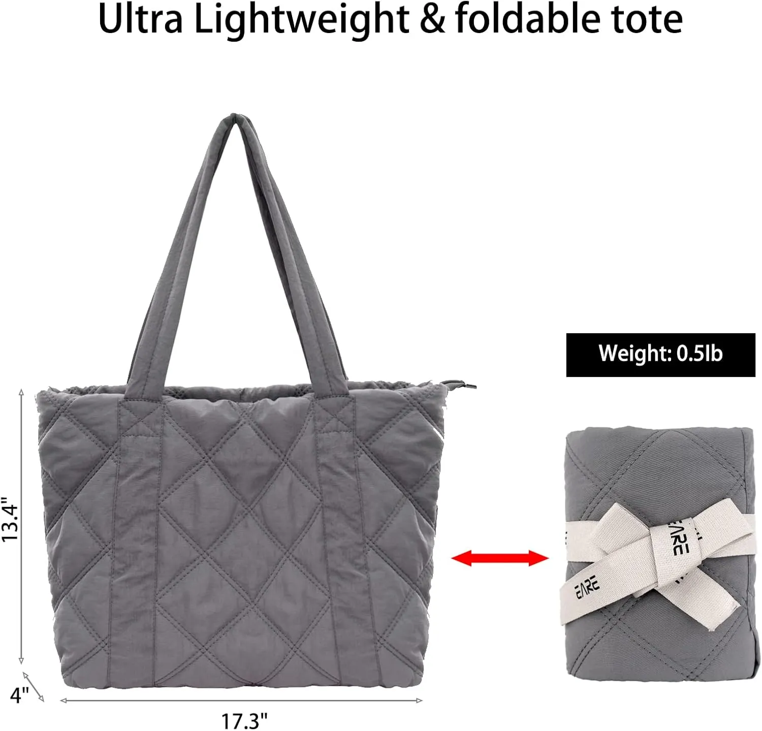 Puffer Quilted Tote Bag for Women Puffy Padded Purse with Zipper Work Nylon Soft Purse