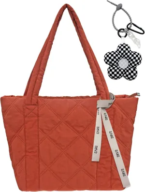 Puffer Quilted Tote Bag for Women Puffy Padded Purse with Zipper Work Nylon Soft Purse