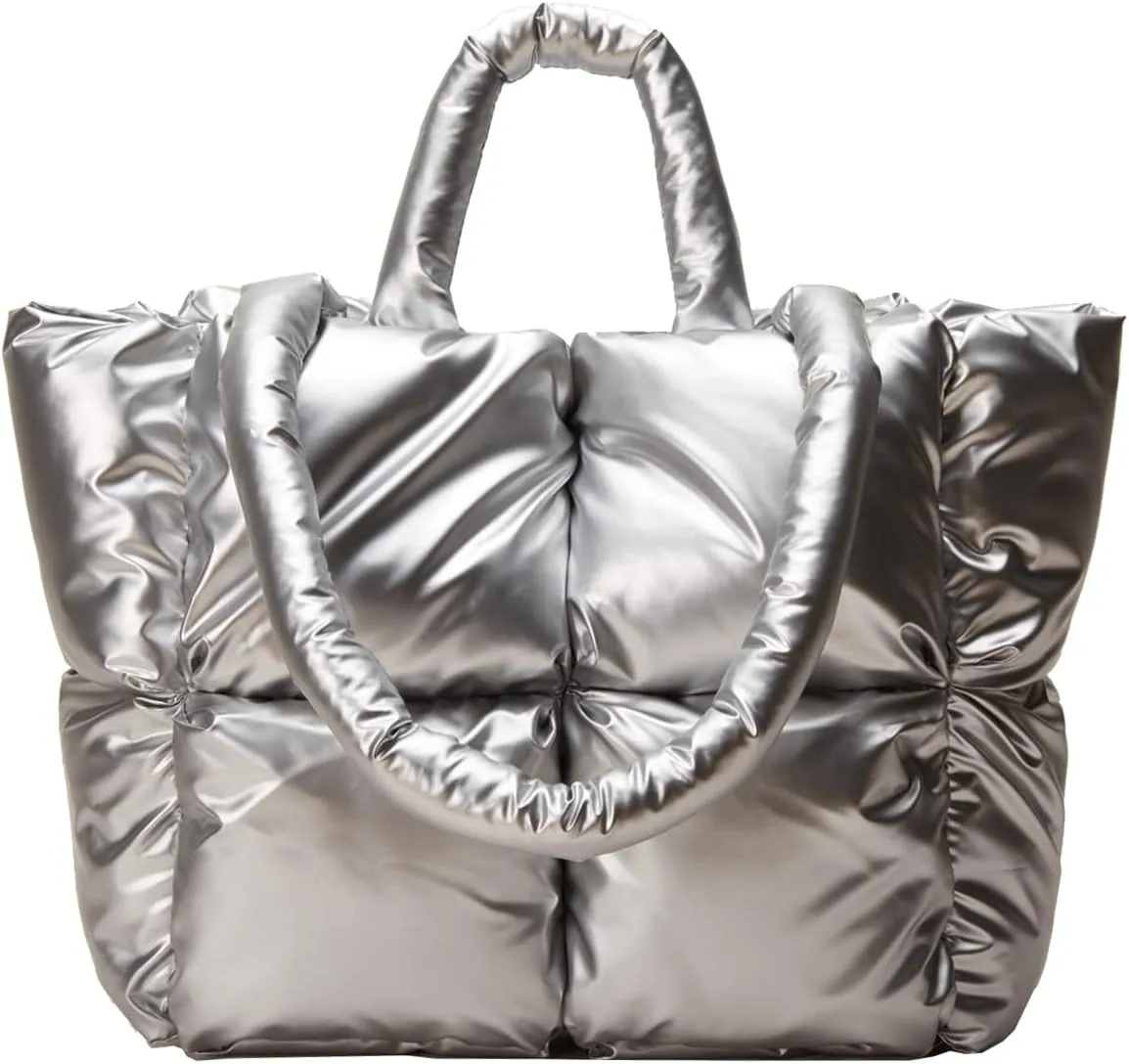 Puffer Shoulder Bag for Women Mini Down Satchel Hobo Bag Quilted Tote Bag Chic Purses 2024
