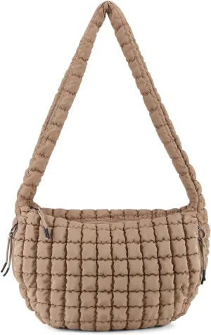 Puffer Tote Bag for Women, Hobo Bag Large Quilted Carryall Bag Soft Puffy Crossbody Bag Lightweight Puff Purse