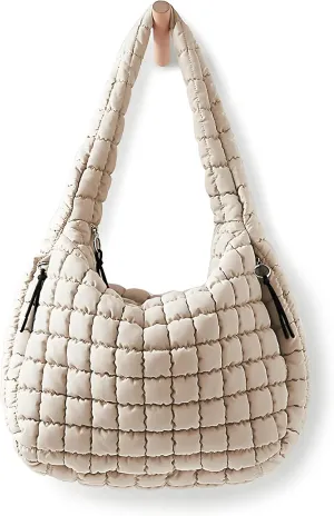Puffer Tote Bag for Women initial Tote Bag Quilted Large Carryall Bag Puffy Cross-body Bag Hobo Handbags