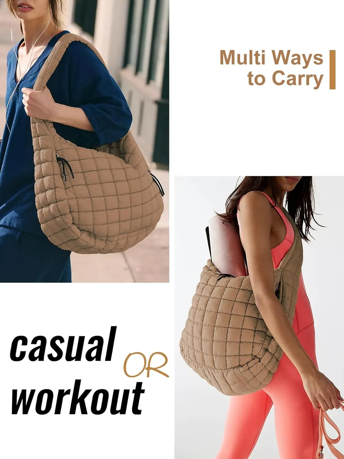 Puffer Tote Bag for Women initial Tote Bag Quilted Large Carryall Bag Puffy Cross-body Bag Hobo Handbags