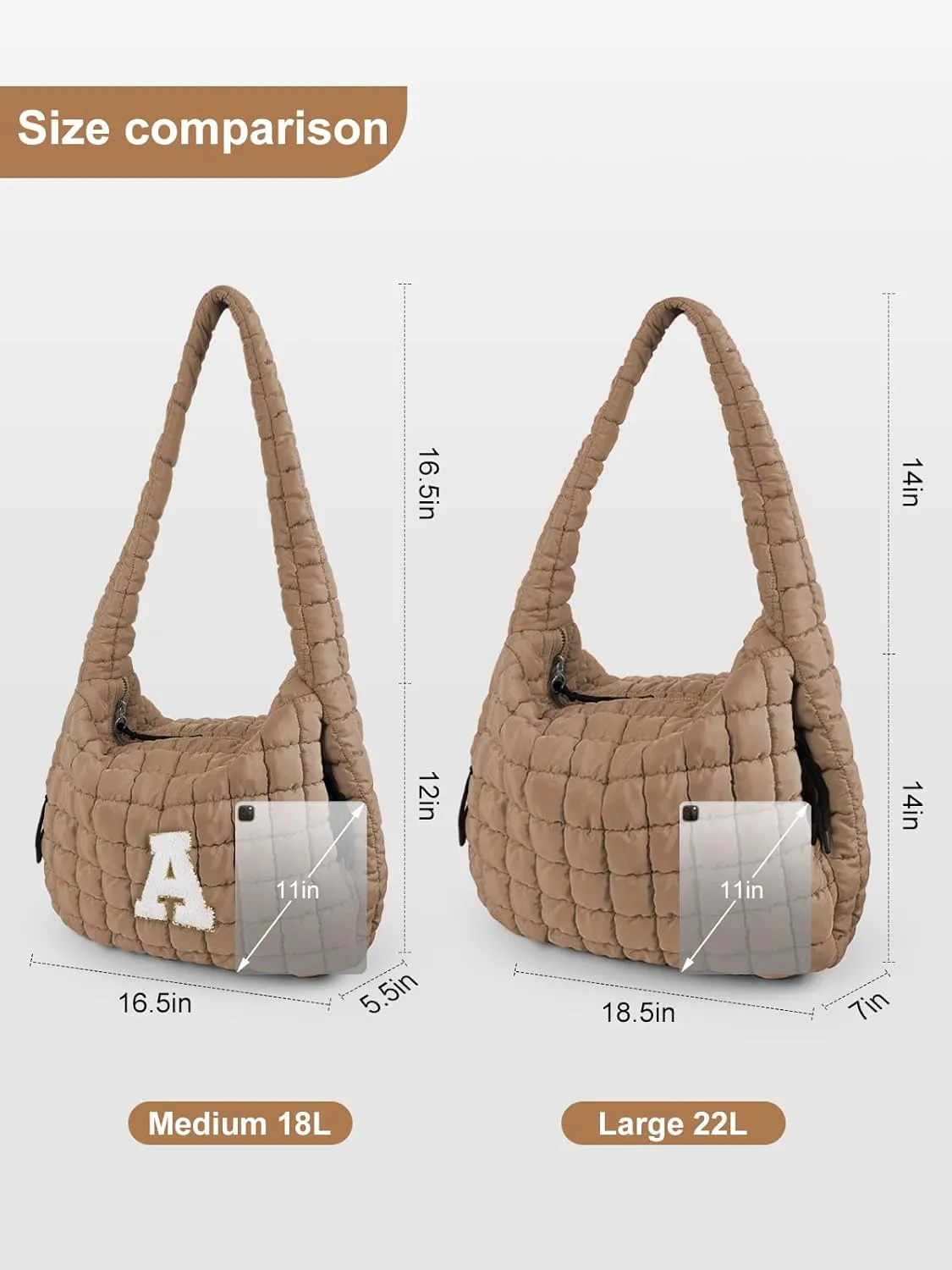 Puffer Tote Bag for Women initial Tote Bag Quilted Large Carryall Bag Puffy Cross-body Bag Hobo Handbags