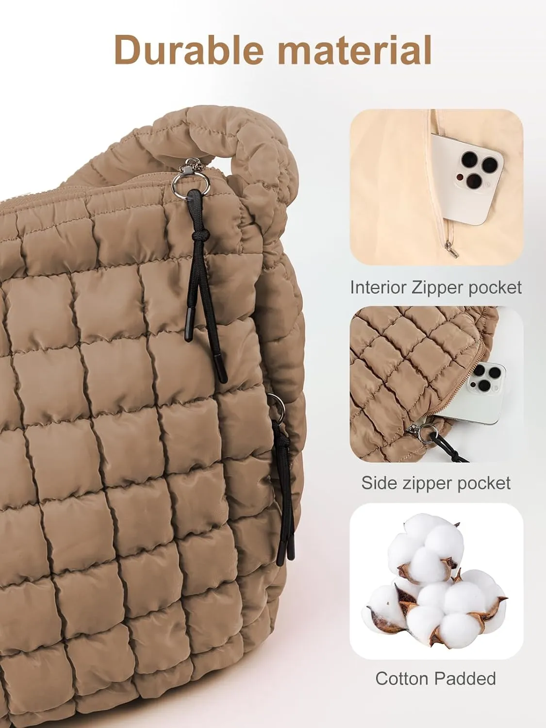 Puffer Tote Bag for Women initial Tote Bag Quilted Large Carryall Bag Puffy Cross-body Bag Hobo Handbags