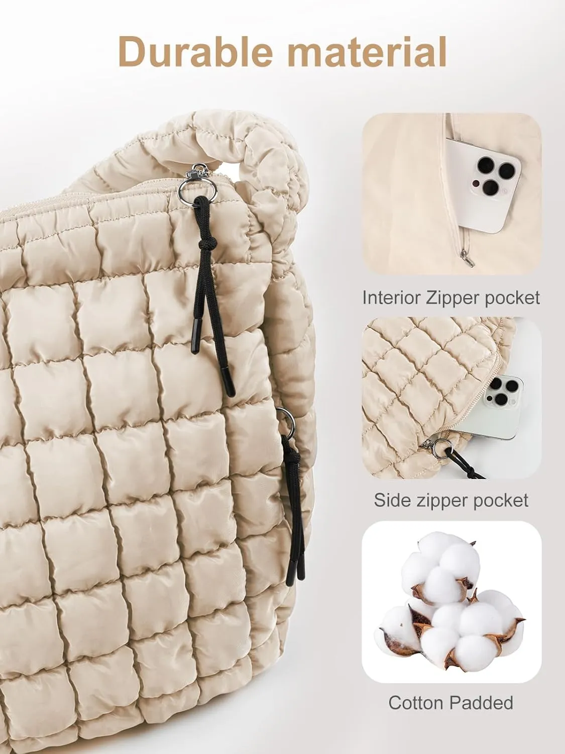 Puffer Tote Bag for Women initial Tote Bag Quilted Large Carryall Bag Puffy Cross-body Bag Hobo Handbags
