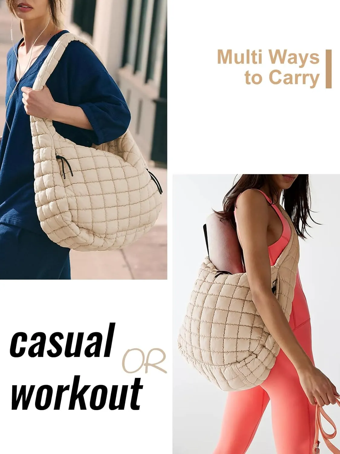 Puffer Tote Bag for Women initial Tote Bag Quilted Large Carryall Bag Puffy Cross-body Bag Hobo Handbags