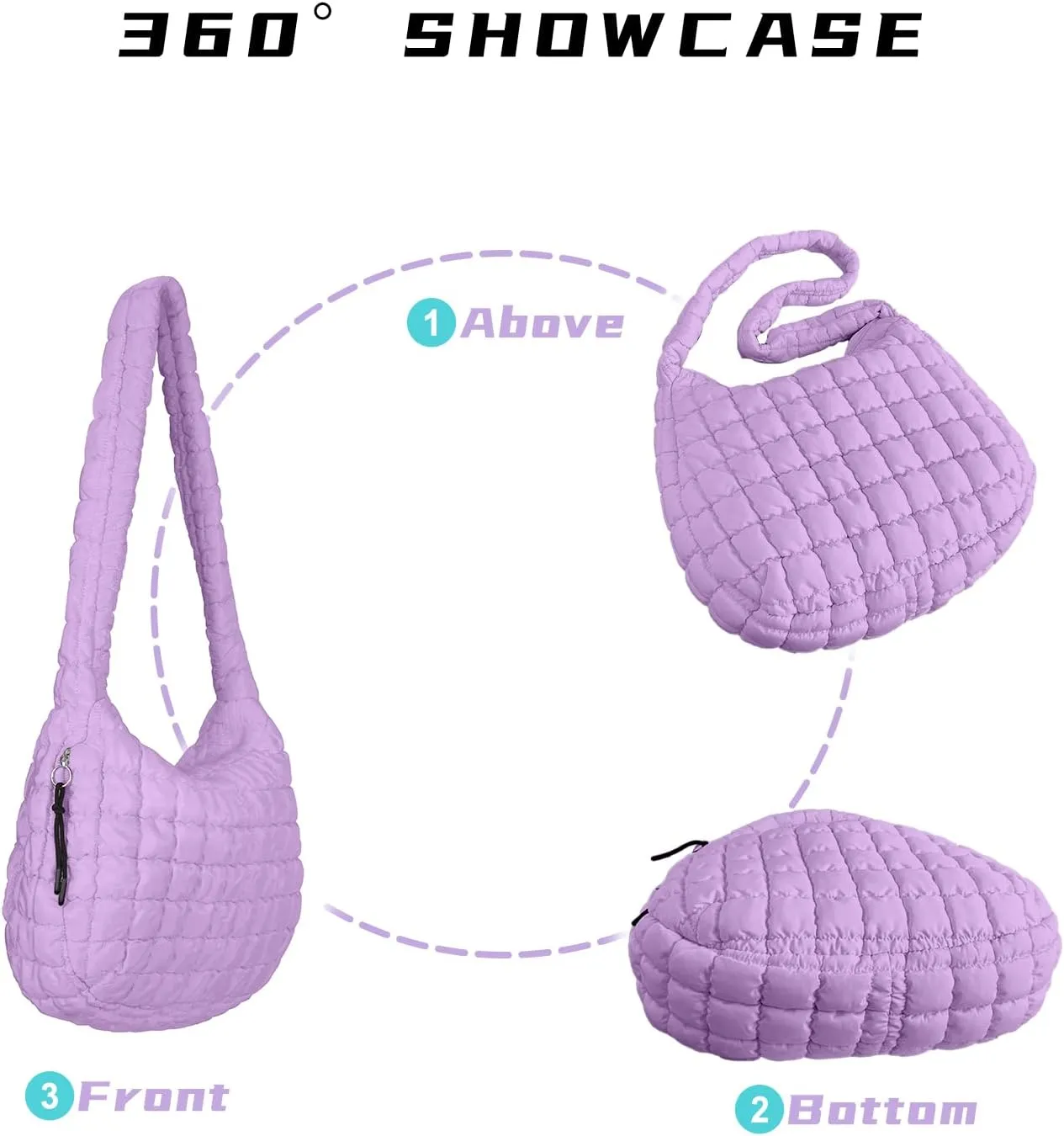 Puffer Tote Bag for Women, Large Puffy Quilted Crossbody Purse with Zipper Lightweight Shoulder Bag Handbag