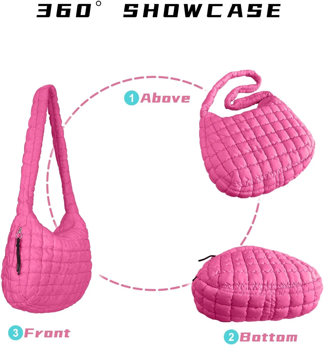 Puffer Tote Bag for Women, Large Puffy Quilted Crossbody Purse with Zipper Lightweight Shoulder Bag Handbag