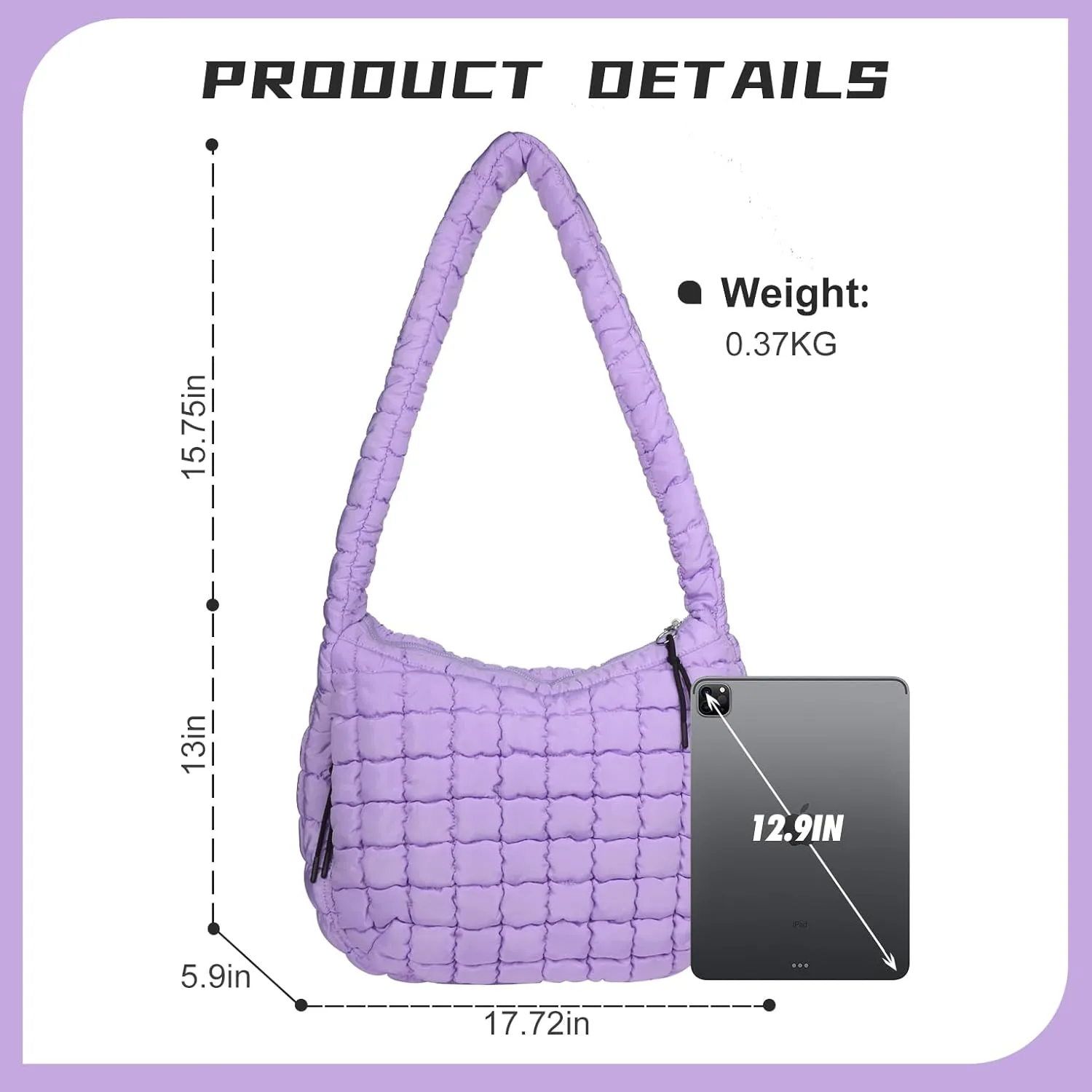 Puffer Tote Bag for Women, Large Puffy Quilted Crossbody Purse with Zipper Lightweight Shoulder Bag Handbag