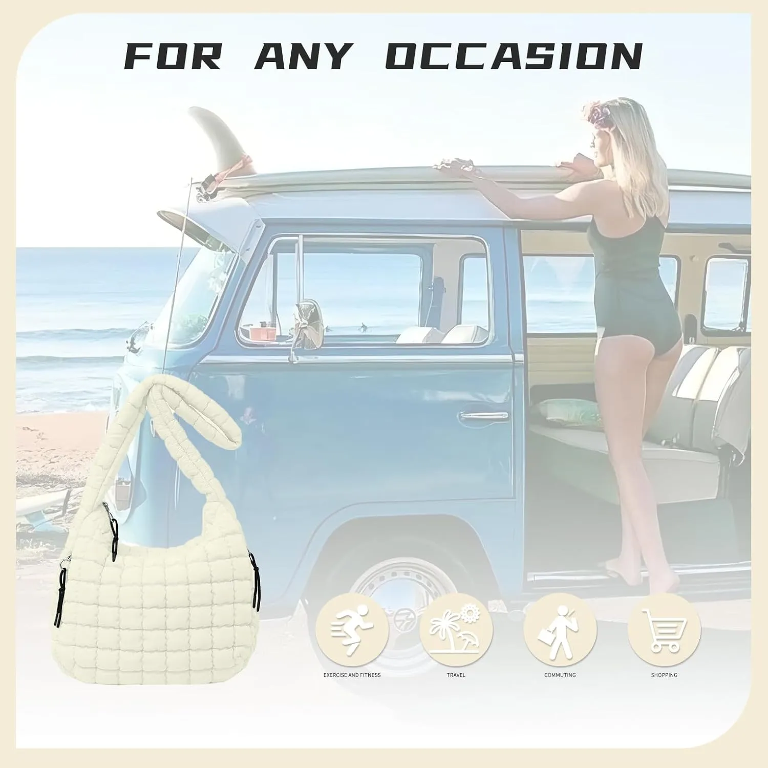 Puffer Tote Bag for Women, Large Puffy Quilted Crossbody Purse with Zipper Lightweight Shoulder Bag Handbag