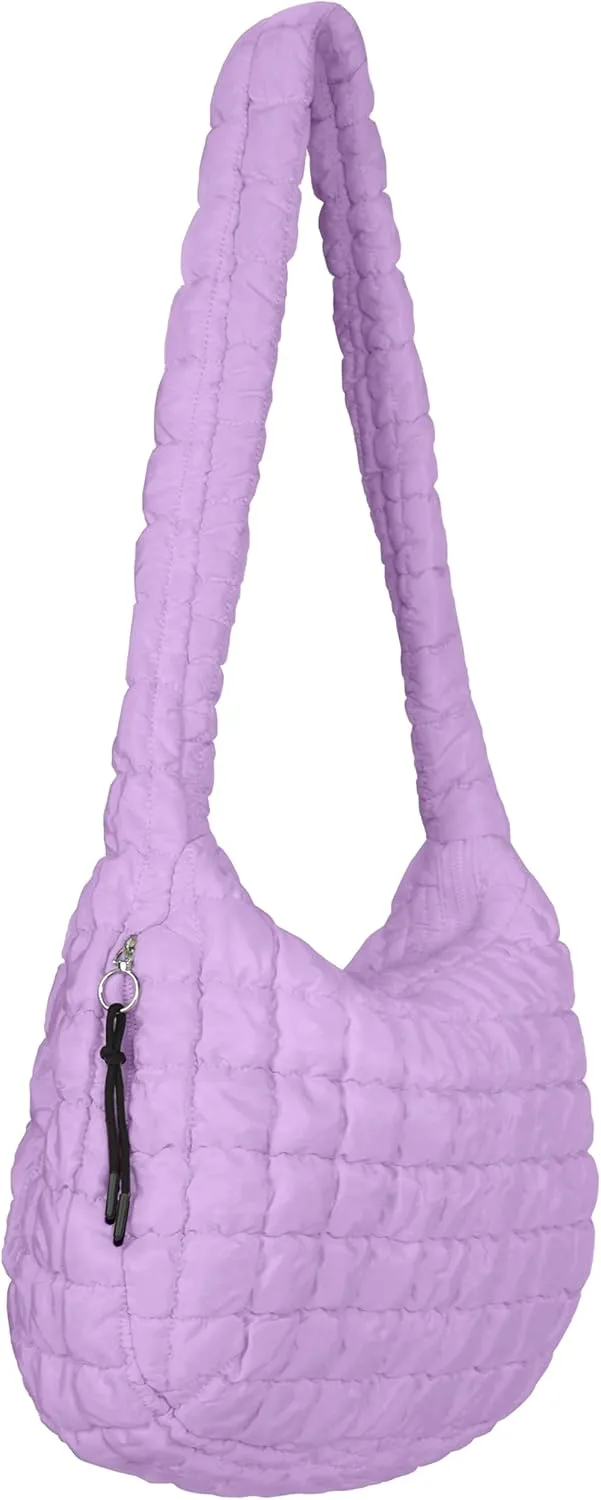 Puffer Tote Bag for Women, Large Puffy Quilted Crossbody Purse with Zipper Lightweight Shoulder Bag Handbag