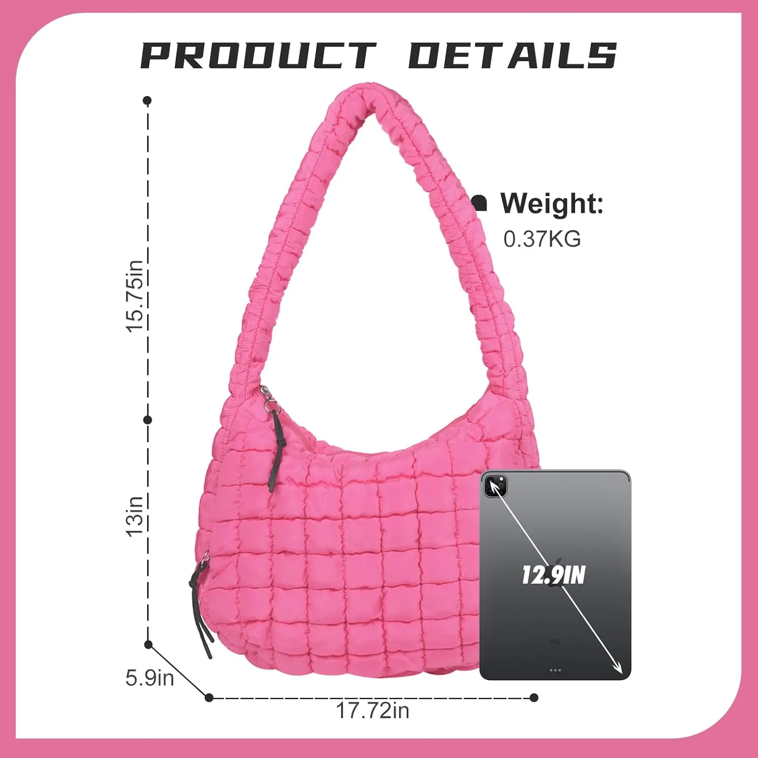 Puffer Tote Bag for Women, Large Puffy Quilted Crossbody Purse with Zipper Lightweight Shoulder Bag Handbag