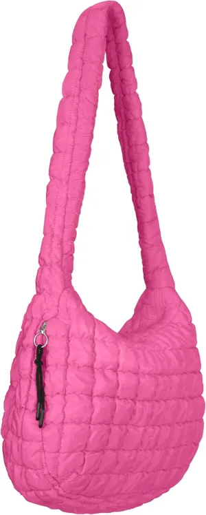 Puffer Tote Bag for Women, Large Puffy Quilted Crossbody Purse with Zipper Lightweight Shoulder Bag Handbag