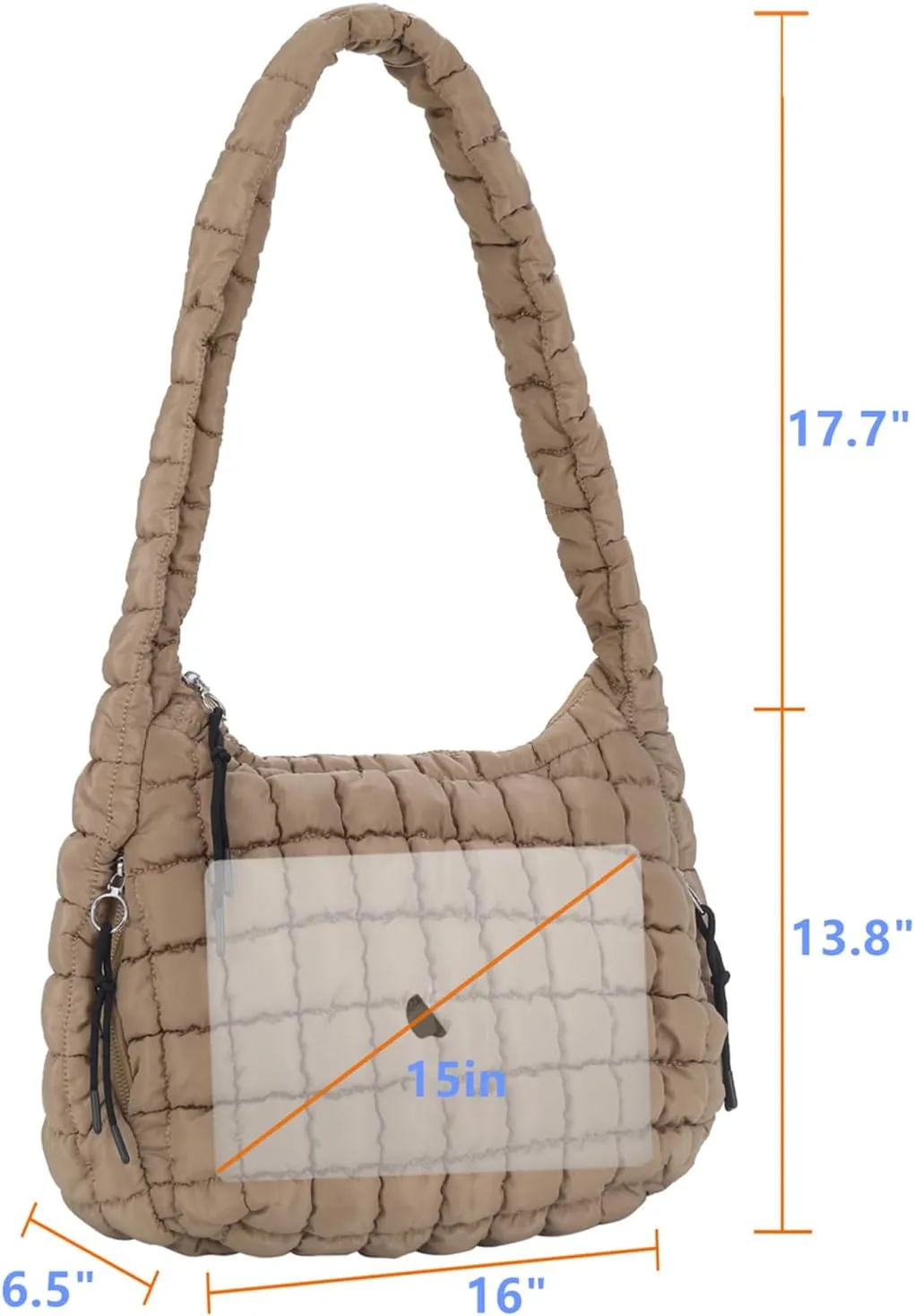 Puffer Tote Bag for Women, Large Quilted Carryall Soft Puffy Crossbody Hobo Handbag