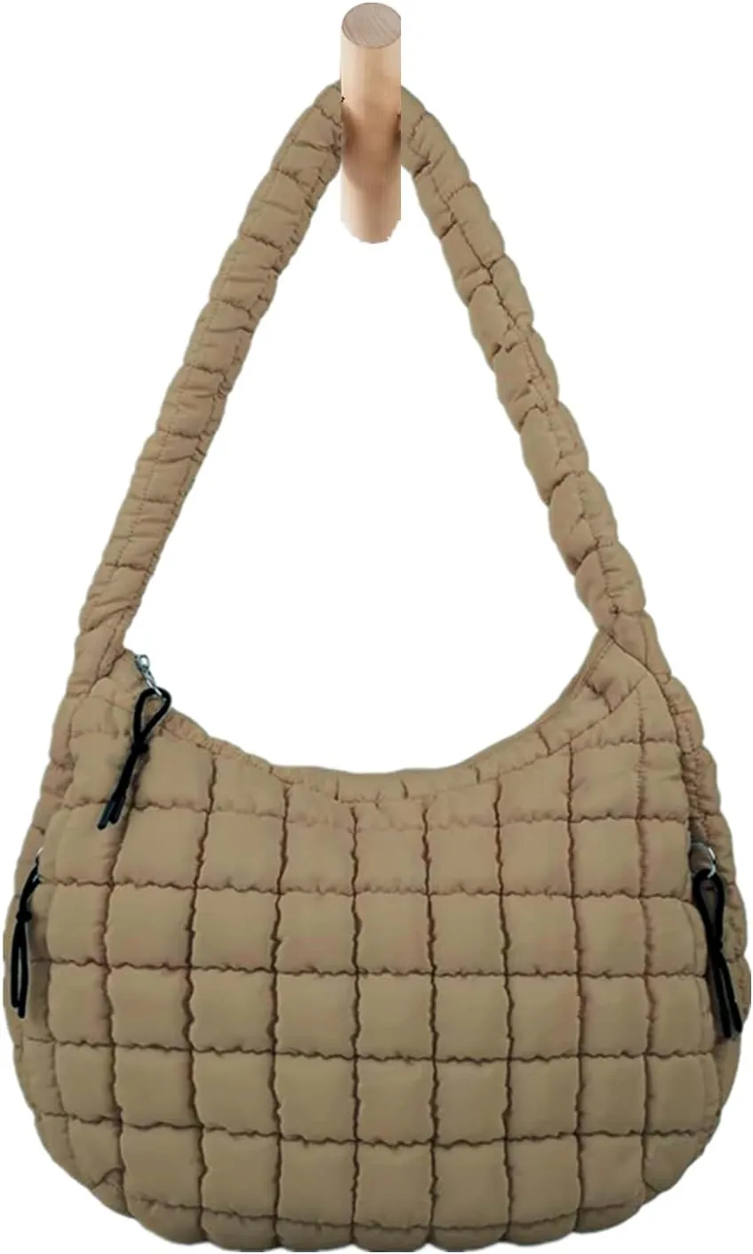 Puffer Tote Bag for Women, Large Quilted Carryall Soft Puffy Crossbody Hobo Handbag